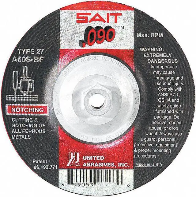 Alt view image 2 of 2 - UNITED ABRASIVES-SAIT 20919 Depressed Center Wheels, Type 27, 9 in Dia, 0.09 in