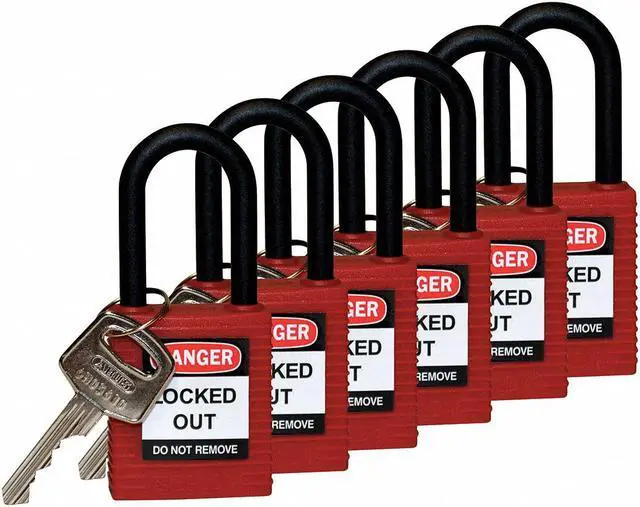 Main image of Lockout Padlock,KD,Red,1-3/4"H,PK6 BRADY 123351