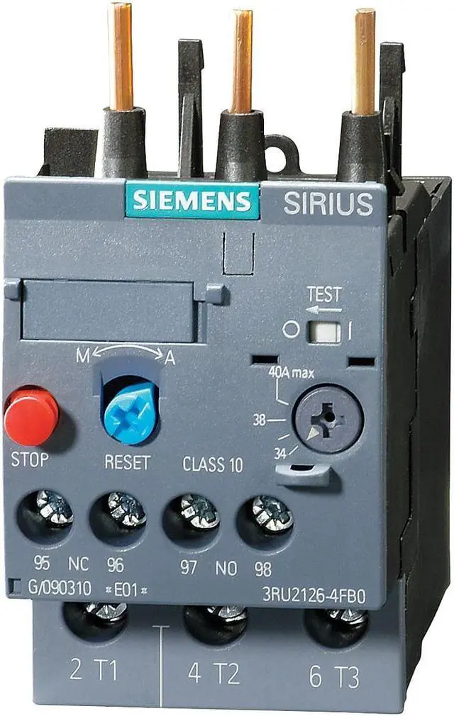 Main image of SIEMENS 3RU21261GB0 Overload Relay,4.50 to 6.30A,3P,Class 10