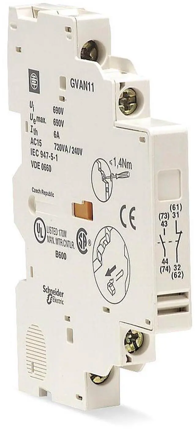 Alt view image 2 of 3 - SCHNEIDER ELECTRIC GVAN20 Auxillary Contact,6A,2NO