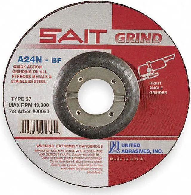Alt view image 2 of 2 - UNITED ABRASIVES/SAIT 20070 Depressed Center Grinding Wheel, Type 27, 5 in Dia,