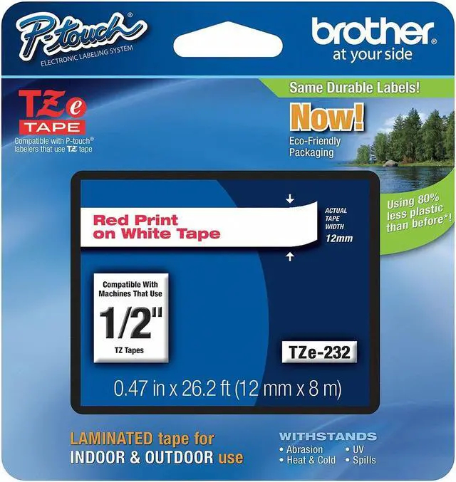 Alt view image 15 of 20 - Brother P-touch TZe Laminated Tape Cartridges - 1/2" Width x 26 1/5 ft Length - Rectangle - White - 1 / Each  BRTTZE232