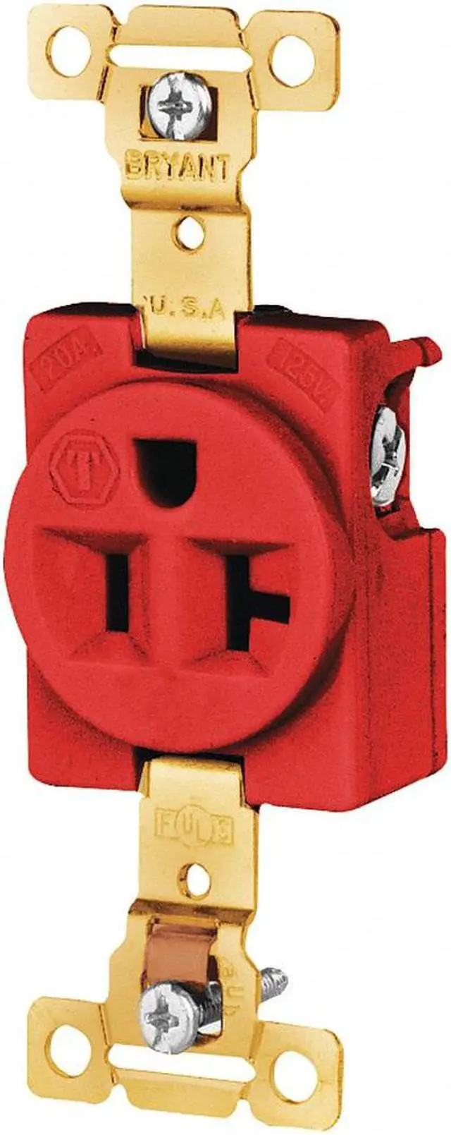 Main image of BRYANT 5361RED Straight Blade Receptacle, 5-20R, 20 A, 125V AC, 2 Pole, 3 Wire,