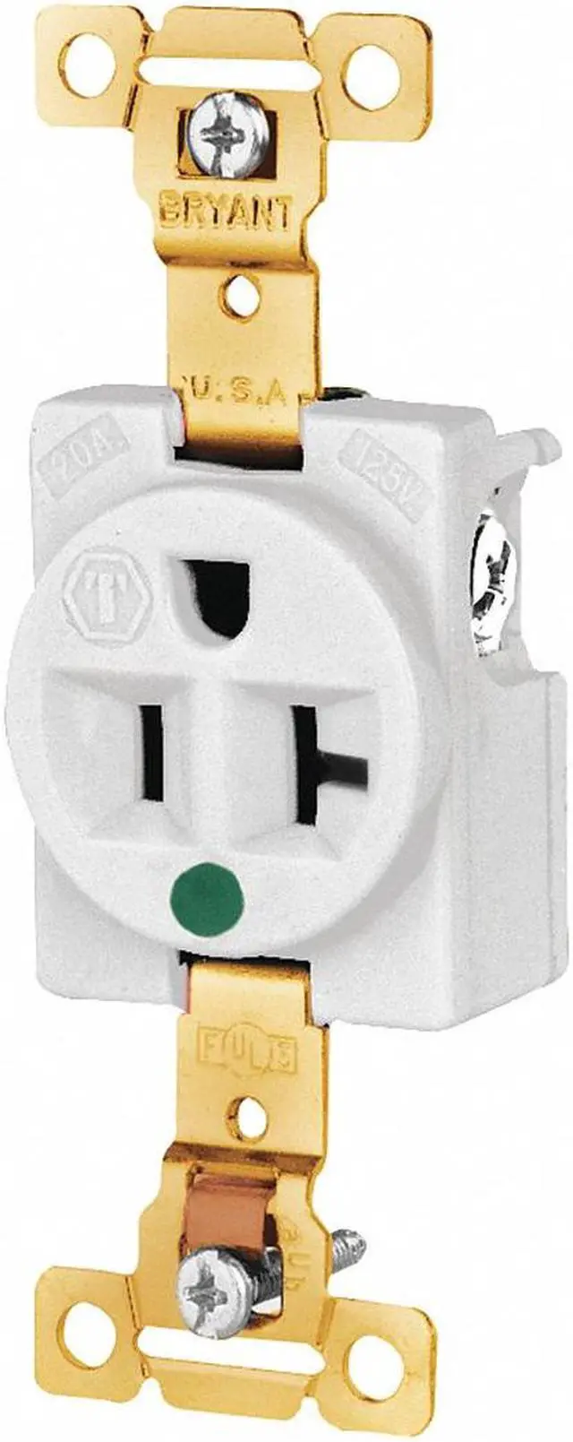 Main image of Bryant 20A Hospital Grade Receptacle, White; Tamper Resistant: No Nylon 8310W