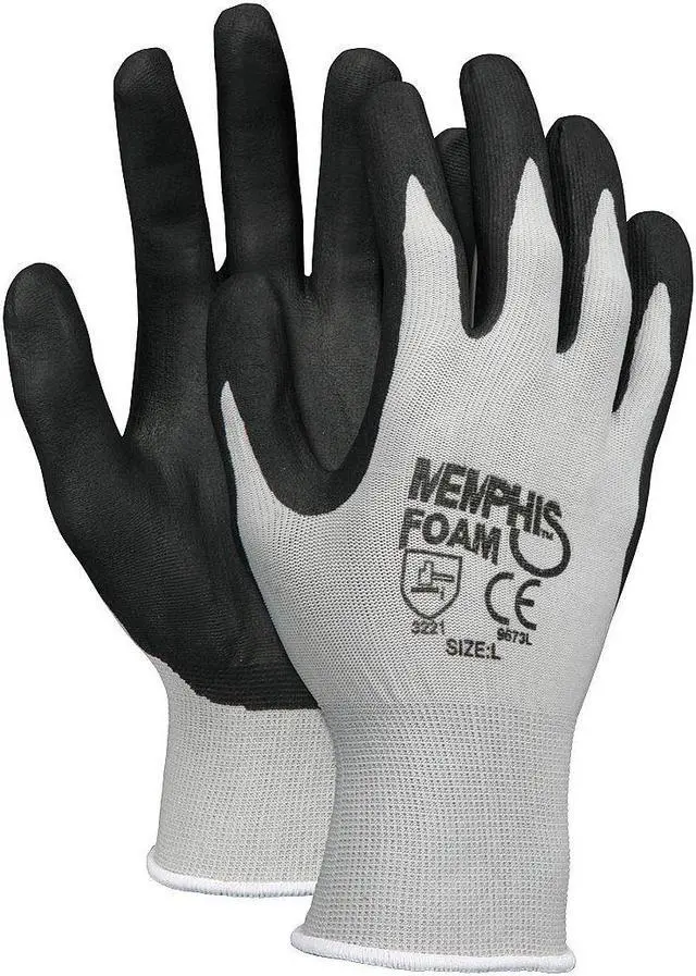 Alt view image 6 of 9 - Memphis Economy Foam Nitrile Gloves Large Gray/Black 12 Pairs 9673L