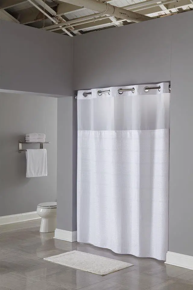 Main image of HOOKLESS HBH20MPT01SLAM Shower Curtain, Plastic, White, 71 in W, 77 in L