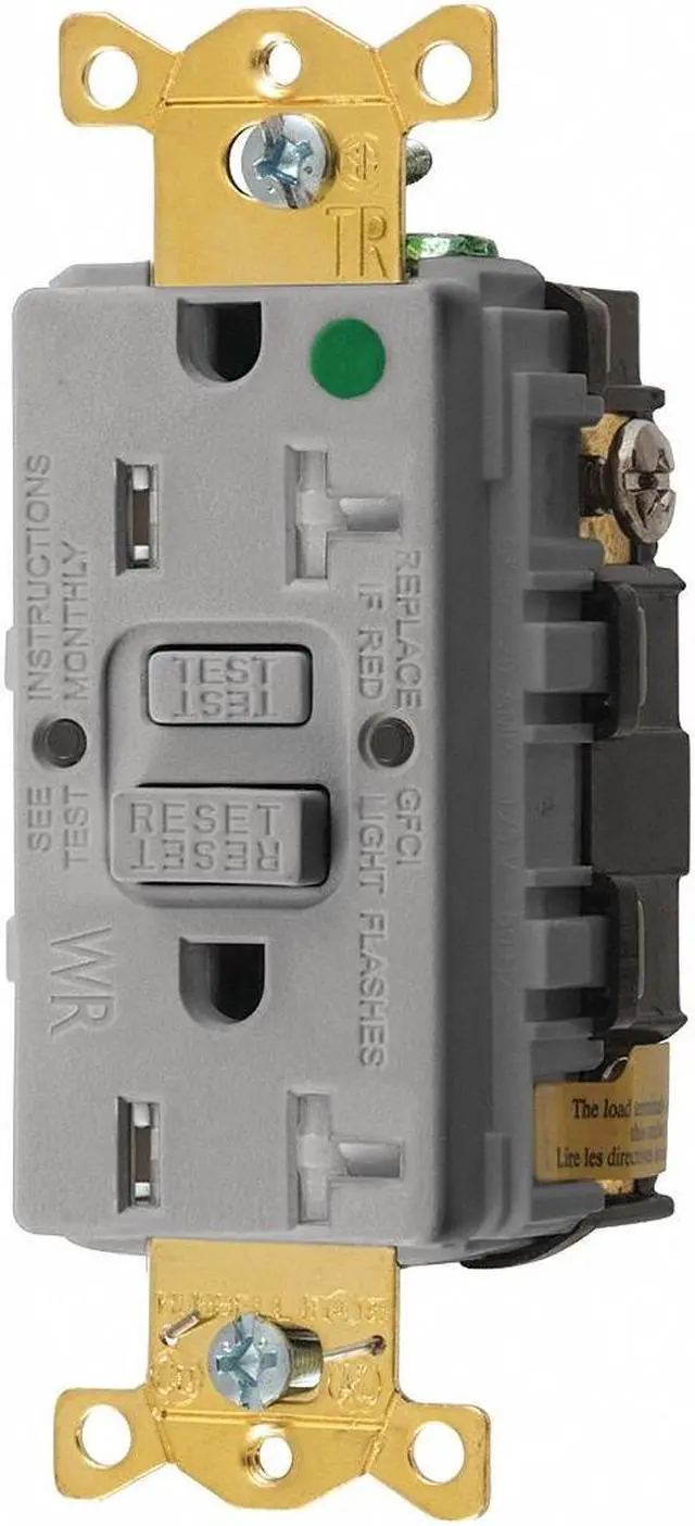 Main image of HUBBELL WIRING DEVICE-KELLEMS GFRTW83GRY GFCI Receptacle, 20A, 125VAC, 5-20R,