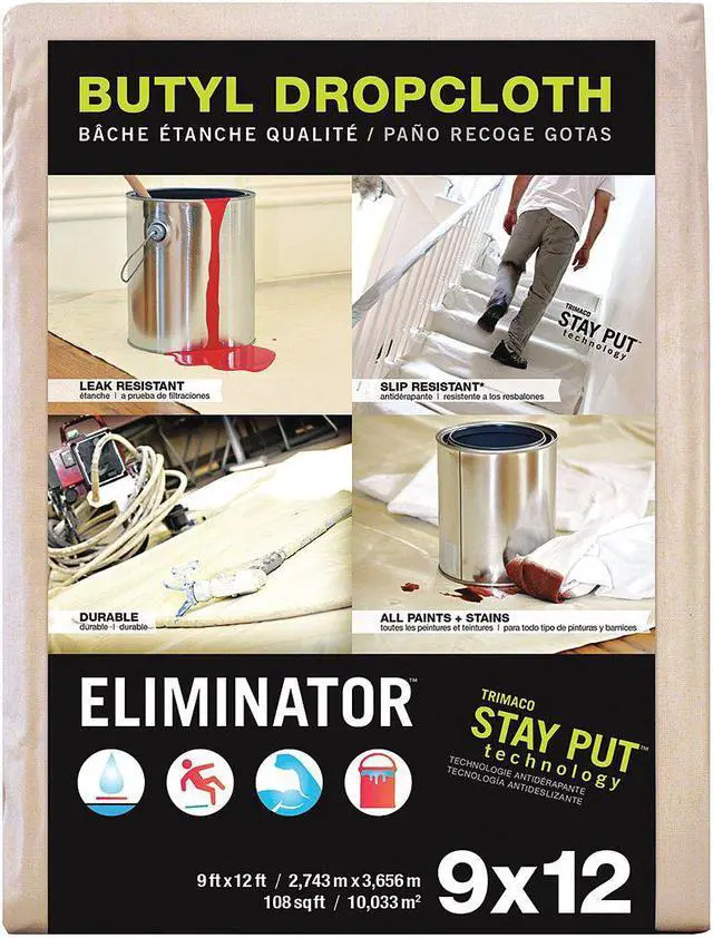 Alt view image 2 of 3 - TRIMACO 80321 Eliminator Leakprf/SlipRes DropCloth,Wht,9ftLx12ftW