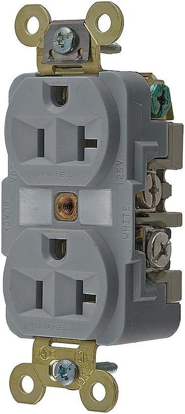 Main image of HUBBELL WIRING DEVICE-KELLEMS HBL5362GY Straight Blade Receptacle, 5-20R, 20 A,