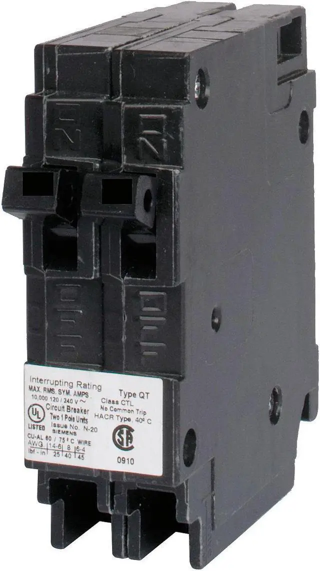 Main image of Plug In Circuit Breaker, Q, Number of Poles 2, 20/20 Amps, 120/240VAC, Duplex