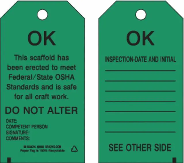 Main image of BRADY 86452 Scaffold OK Tag,5-3/4 x 3 In,Met,PK10