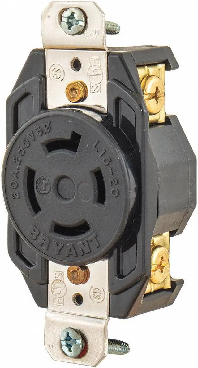 Main image of Black Locking Receptacle, 20 Amps, 250VAC Voltage, NEMA Configuration: L15-20R
