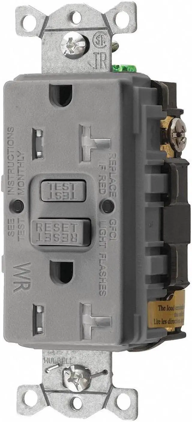 Main image of HUBBELL WIRING DEVICE-KELLEMS GFRTW20GRY GFCI Receptacle, 20A, 125VAC, 5-20R,