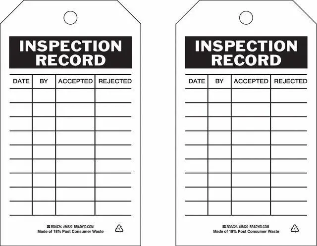 Alt view image 2 of 2 - BRADY 86620 Inspection Rcd Tag,7 x 4 In,Bk/Wht,PK10