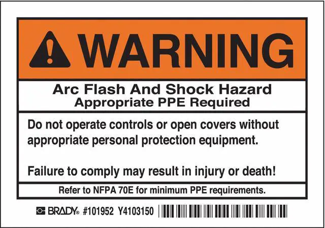 Alt view image 2 of 2 - BRADY 101952 Arc Flash Protection Label,PK5