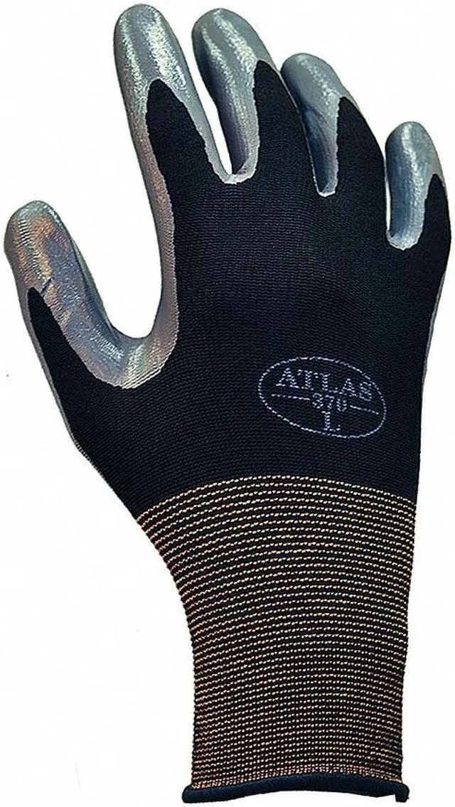 Main image of SHOWA 370BL-08 Coated Gloves, Nitrile, Smooth, Palm, 4 Abrasion Level, Black, L
