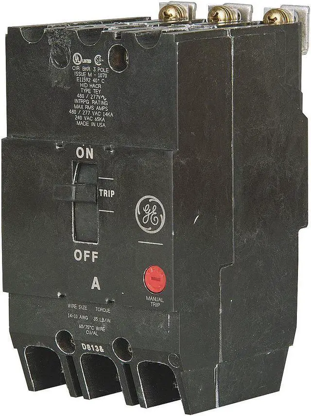 Main image of GE TEY3100 Molded Case Circuit Breaker, TEY Series, 100A, 3 Pole, 277/480V AC,