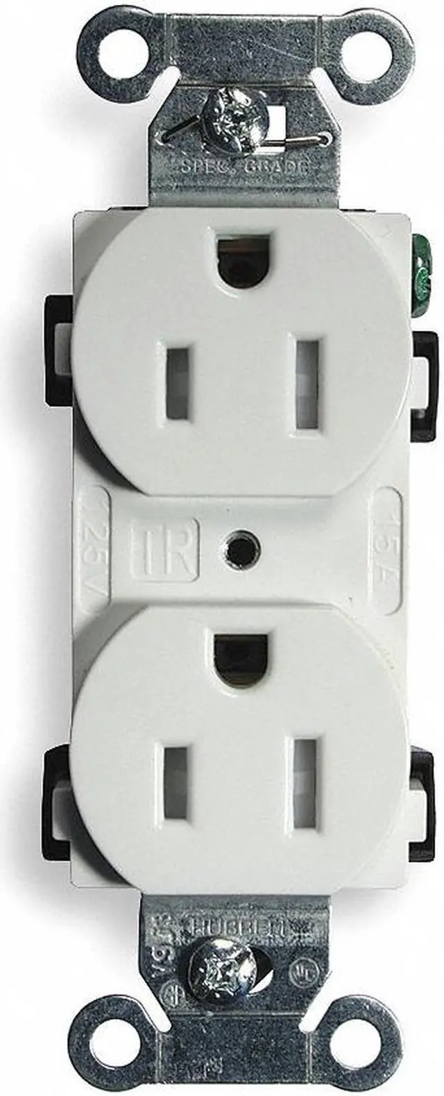 Main image of HUBBELL WIRING DEVICE-KELLEMS BR15WHITR Straight Blade Receptacle, 5-15R, 15 A,