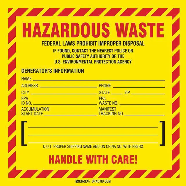 Alt view image 2 of 2 - BRADY 121151 Hazardous Waste Label,6 In. W,PK100
