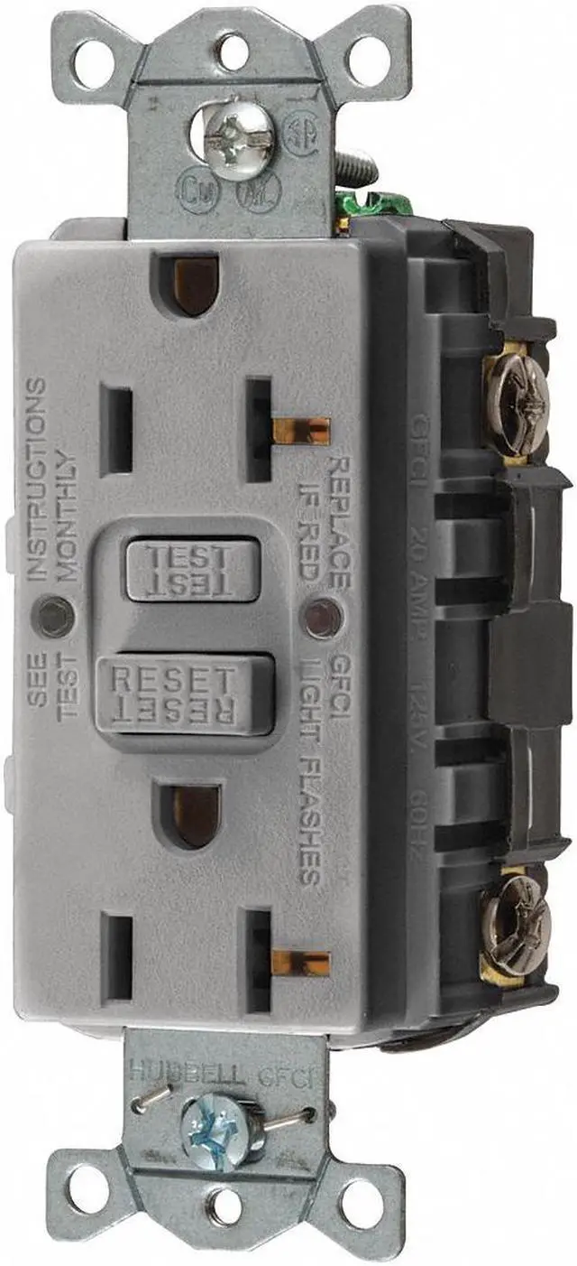 Alt view image 3 of 3 - HUBBELL WIRING DEVICE-KELLEMS GFR20GRY GFCI Receptacle, 20A, 125VAC, 5-20R, Gray