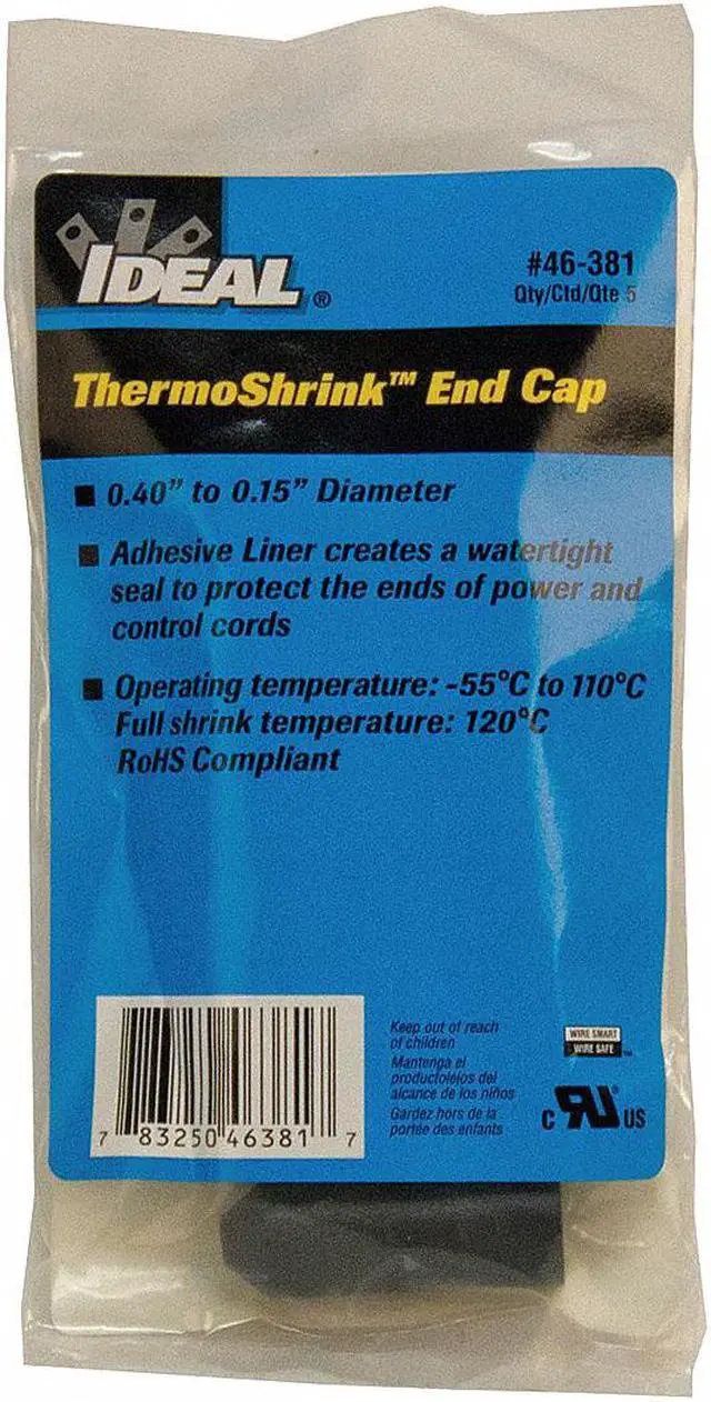 Main image of IDEAL 46-381 Adhesive Lined Heat Shrink End Cap, Medium Wall, 3:1 I.D. Shrink