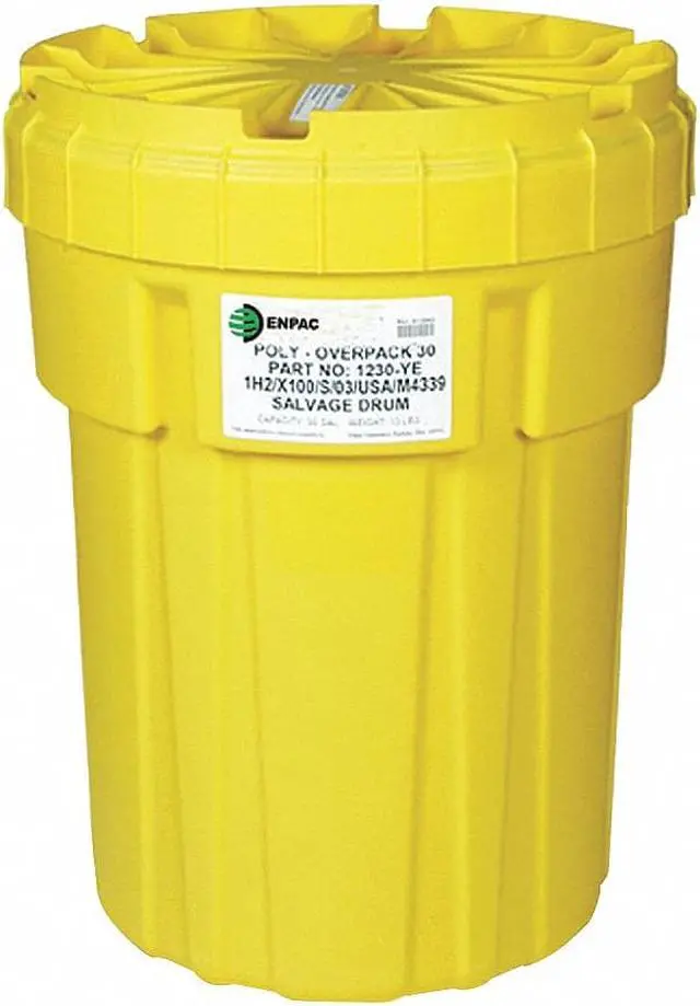 Main image of ENPAC 1230-YE Open Head Salvage Drum, Polyethylene, 30 gal, Unlined, Yellow