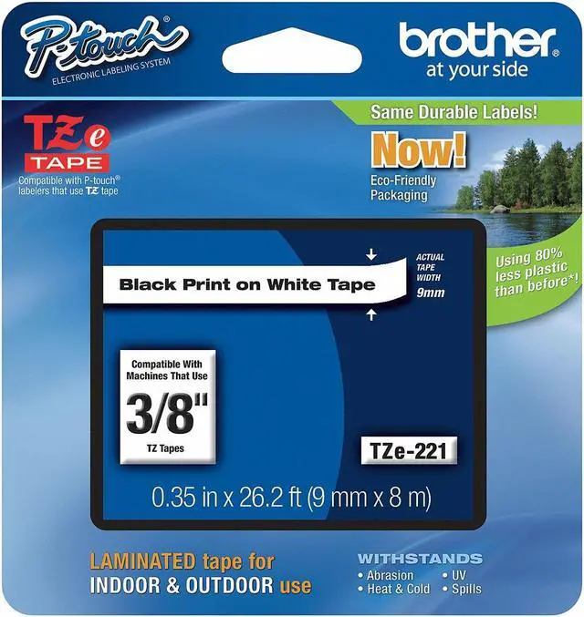 Alt view image 20 of 20 - Brother P-touch TZe Laminated Tape Cartridges - 3/8" Width x 26 1/5 ft Length - Rectangle - White - 1 Each  BRTTZE221
