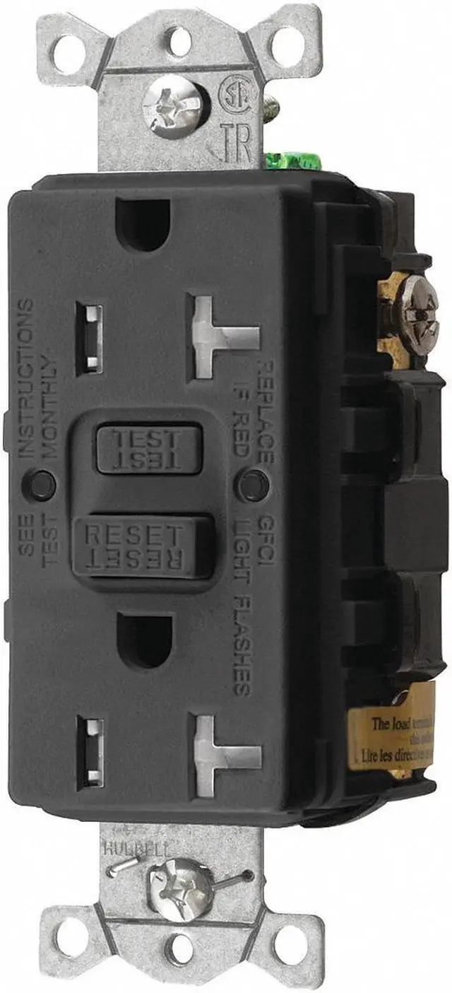 Main image of HUBBELL WIRING DEVICE-KELLEMS GFRTR20BLK GFCI Rceptcle, Commer., Blk, 20A, 1 HP