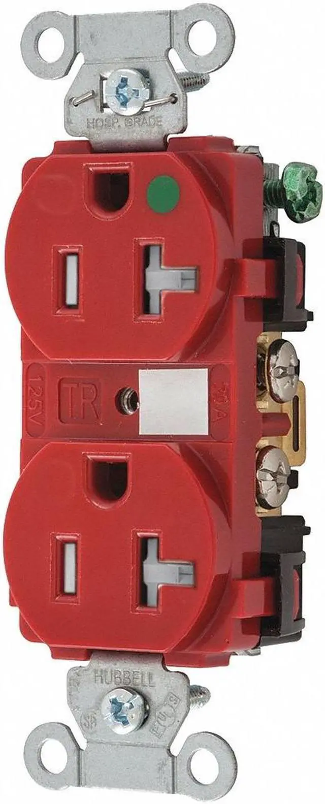 Alt view image 2 of 3 - BRYANT 8300HBREDTR Straight Blade Receptacle, 5-20R, 20 A, 125V AC, 2 Pole, 3
