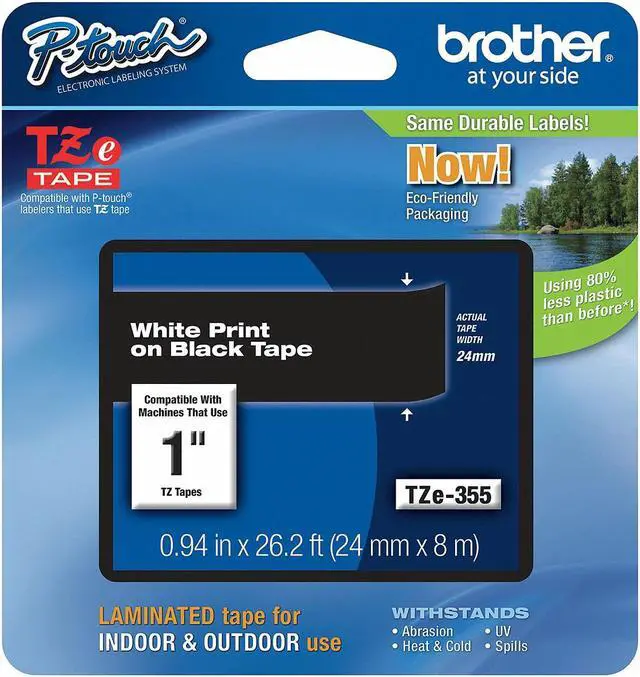 Alt view image 14 of 20 - Brother P-touch TZe 1" Laminated Tape Cartridge - 1" Width x 26 1/5 ft Length - Rectangle - Thermal Transfer - White, Bl
