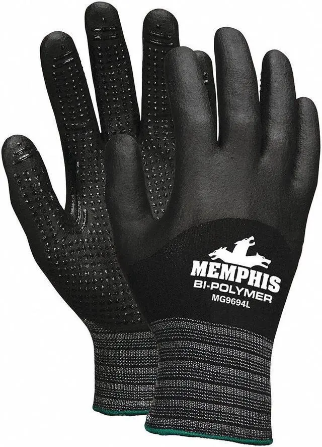 Main image of MCR SAFETY MG9694L Coated Gloves, Bi-Polymer/Nitrile, Dotted, Palm, 0 Abrasion