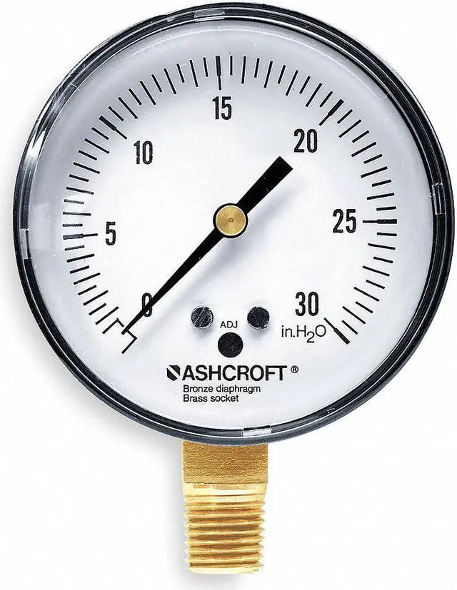 Main image of ASHCROFT 25 1490A 02L 30" H20 Pressure Gauge, 0 to 30 in wc, 1/4 in MNPT,
