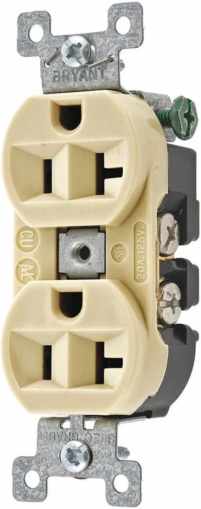 Main image of BRYANT 5362BI Straight Blade Receptacle, 5-20R, 20 A, 125V AC, 2 Pole, 3 Wire,