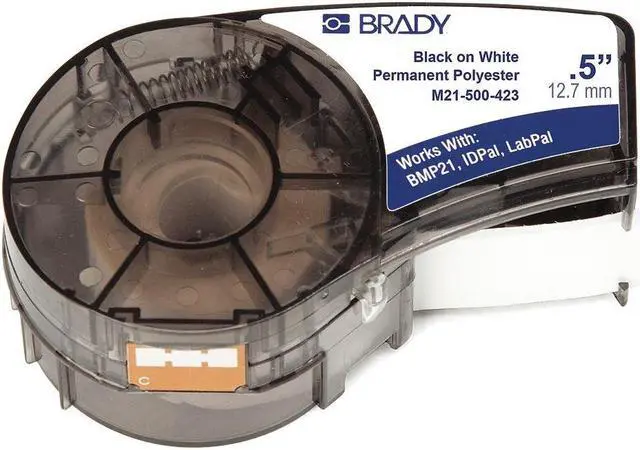 Alt view image 3 of 5 - BRADY M21-500-423 Label Tape Cartridge, Black/White, Labels/Roll: Continuous