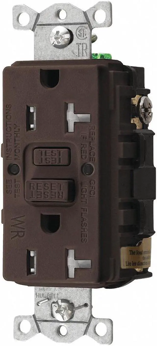Alt view image 2 of 2 - HUBBELL WIRING DEVICE-KELLEMS GFRTW20 GFCI Receptacle, 20A, 125VAC, 5-20R, Brown