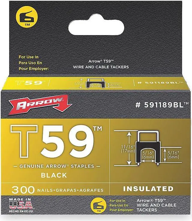Main image of Arrow Insulated Staple, T59, 13/64 L, PK300 Black 0.024 x 0.048" Gauge  591189BL