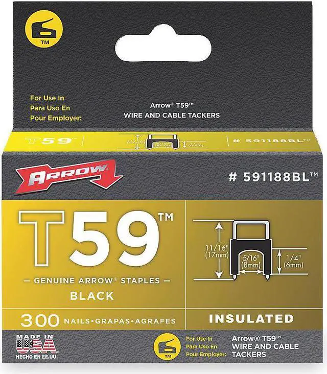 Main image of Arrow Insulated Staple, 5/16x1/4 L, PK300 Black 0.024 x 0.048" Gauge  591188BL