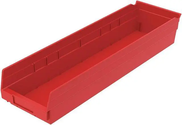 Alt view image 2 of 2 - AKRO-MILS 30164RED Shelf Storage Bin, Plastic, Red, 4 in H, 6 5/8 in W, 23 5/8