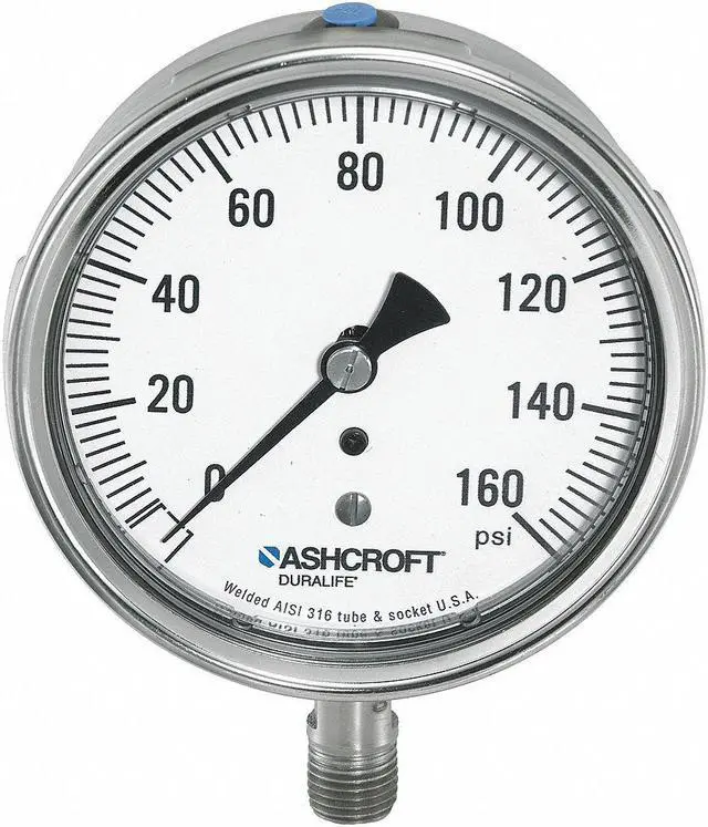 Main image of ASHCROFT 251009SWL02L100# Pressure Gauge, 0 to 100 psi, 1/4 in MNPT, Stainless