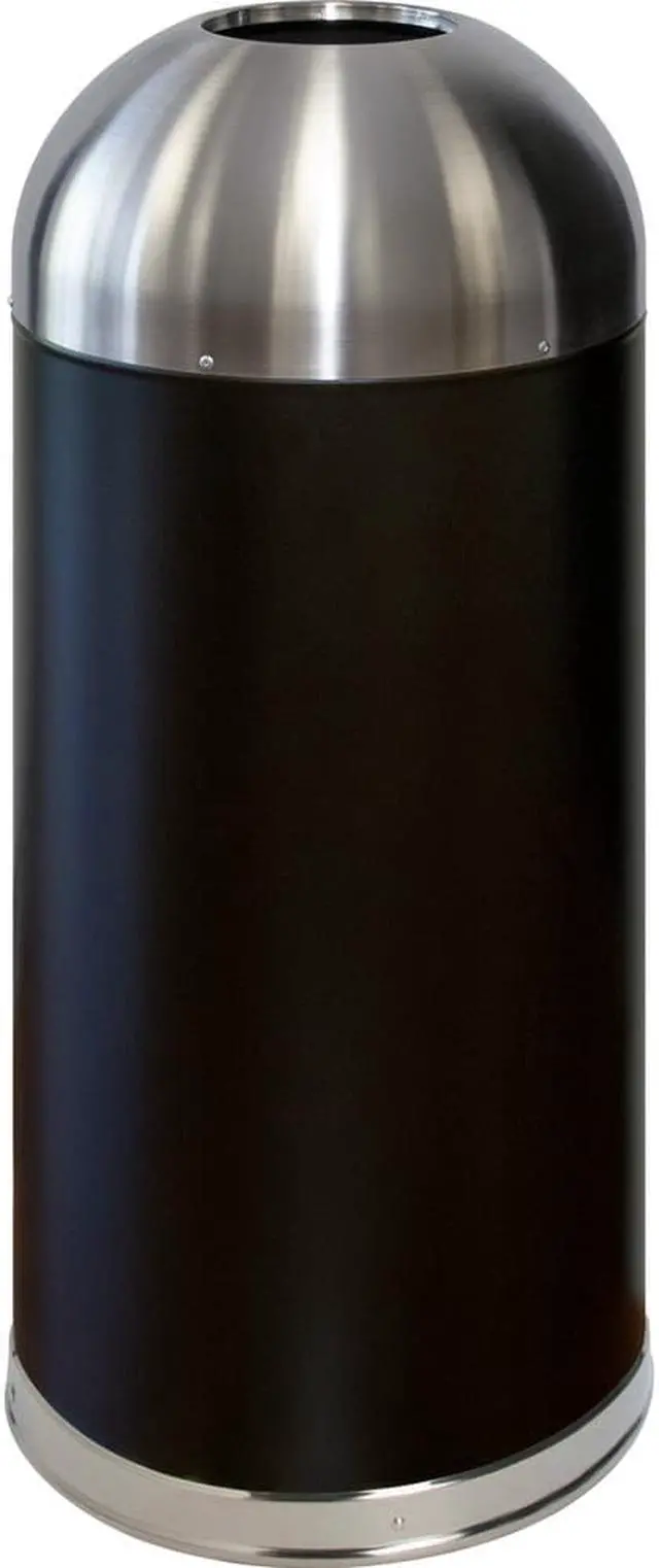 Alt view image 10 of 13 - Genuine Joe Trash Receptacle Domed Top 15 Gal. Black/Silver 58896