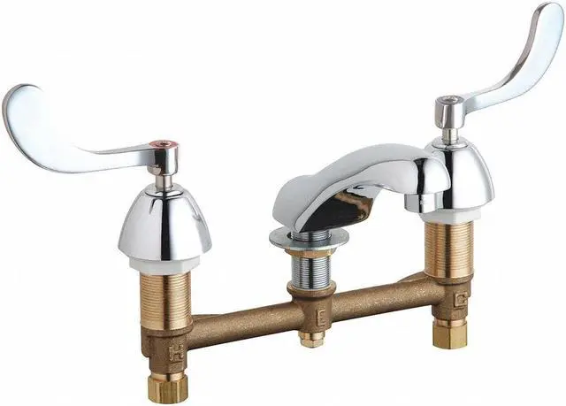 Alt view image 3 of 4 - CHICAGO FAUCET 404-V317E66ABCP Manual Low Arc Bathroom Faucet, 8" Mount,