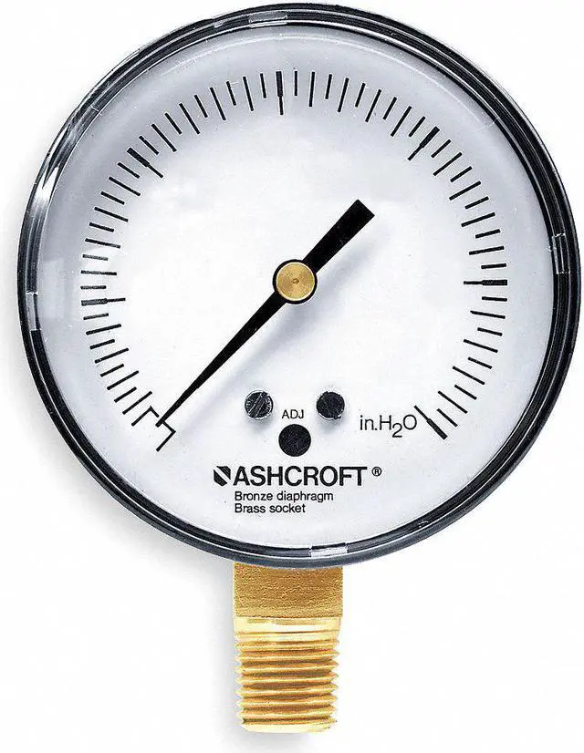 Main image of ASHCROFT 25 1490A 02L 100"H20 Pressure Gauge, 0 to 100 in wc, 1/4 in MNPT,