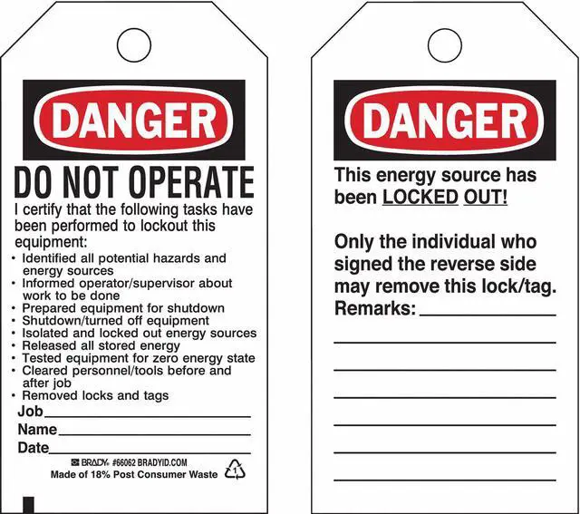 Alt view image 2 of 2 - BRADY 65450 Danger Tag, Danger, Cardstock, 3 in Width, 5 3/4 in Height, Write