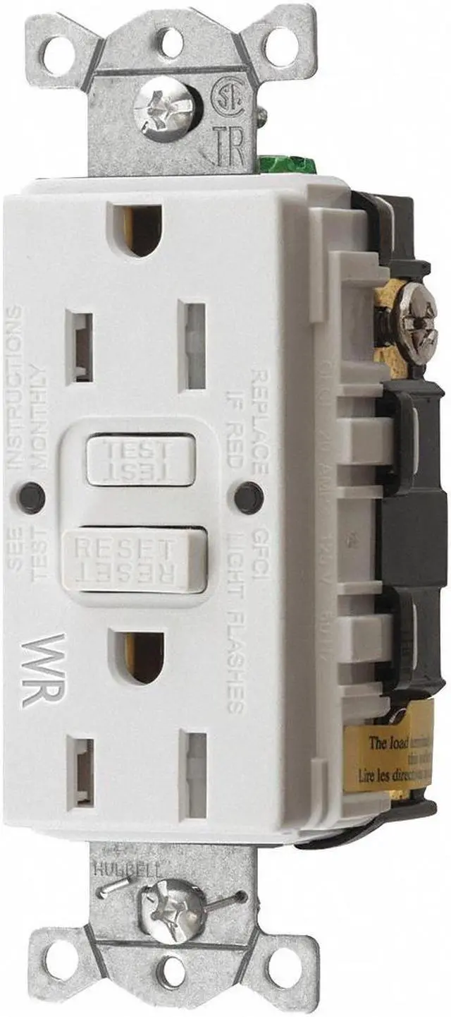 Main image of HUBBELL WIRING DEVICE-KELLEMS GFRTW15W GFCI Receptacle, 15A, 125VAC, 5-15R,