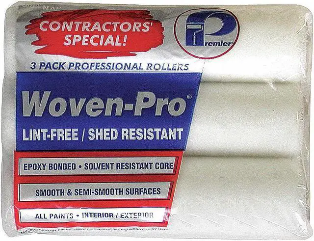 Alt view image 2 of 3 - PREMIER 3LF38 9" Paint Roller Cover, 3/8" Nap, Woven Fabric, 3 PK