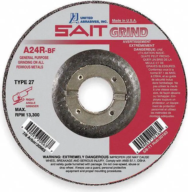 Alt view image 2 of 2 - UNITED ABRASIVES-SAIT 20090 Depressed Center Wheels, Type 27, 9 in Dia, 0.25 in