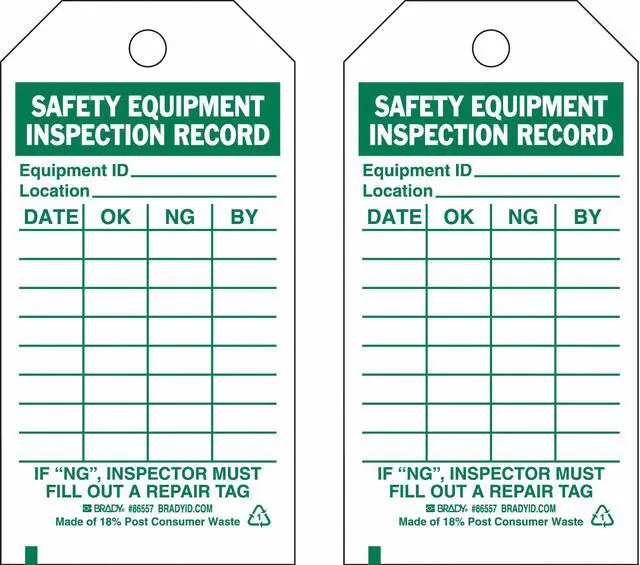 Alt view image 2 of 3 - BRADY 86557 Saf Eapt Inspection Rcd Tag,Grn/Wht,PK10