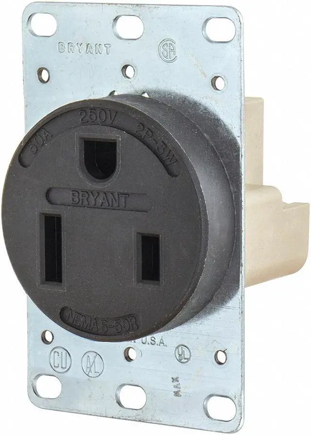 Main image of BRYANT 9650FR Straight Blade Receptacle, 6-50R, 50 A, 250V AC, 2 Pole, 3 Wire,
