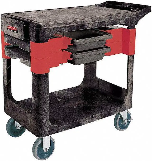 Alt view image 3 of 12 - RUBBERMAID FG618000BLA Trade Cart/Service Bench,38 In. L,Black