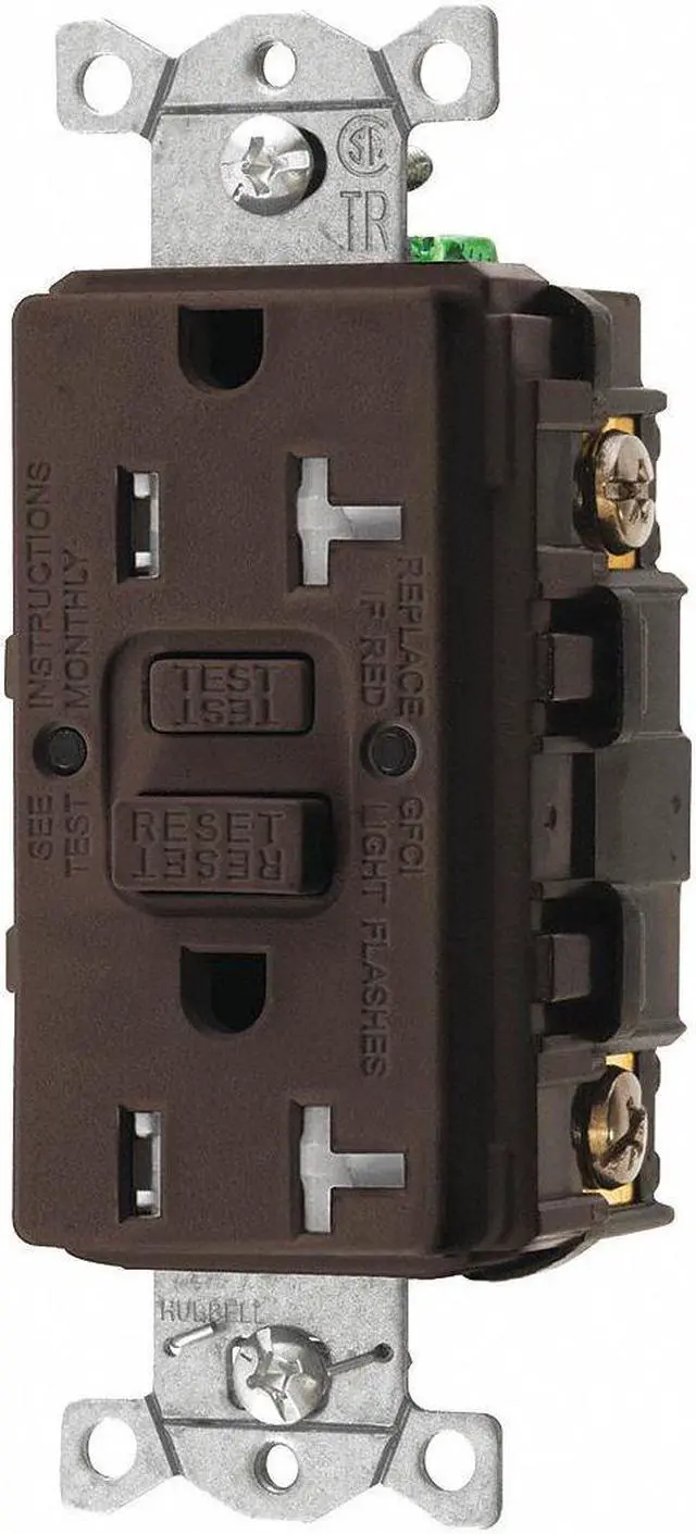 Main image of HUBBELL WIRING DEVICE-KELLEMS GFRTR20 GFCI Rceptcle, Commer., Brwn, 20A, 1 HP